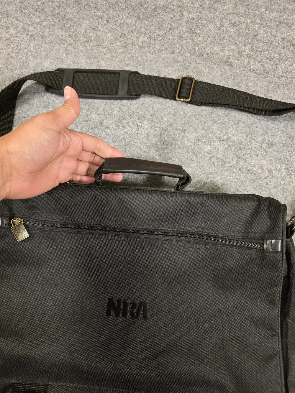LEEDS Messenger Bag Black NRA Logo with Sturdy Adjustable Strap